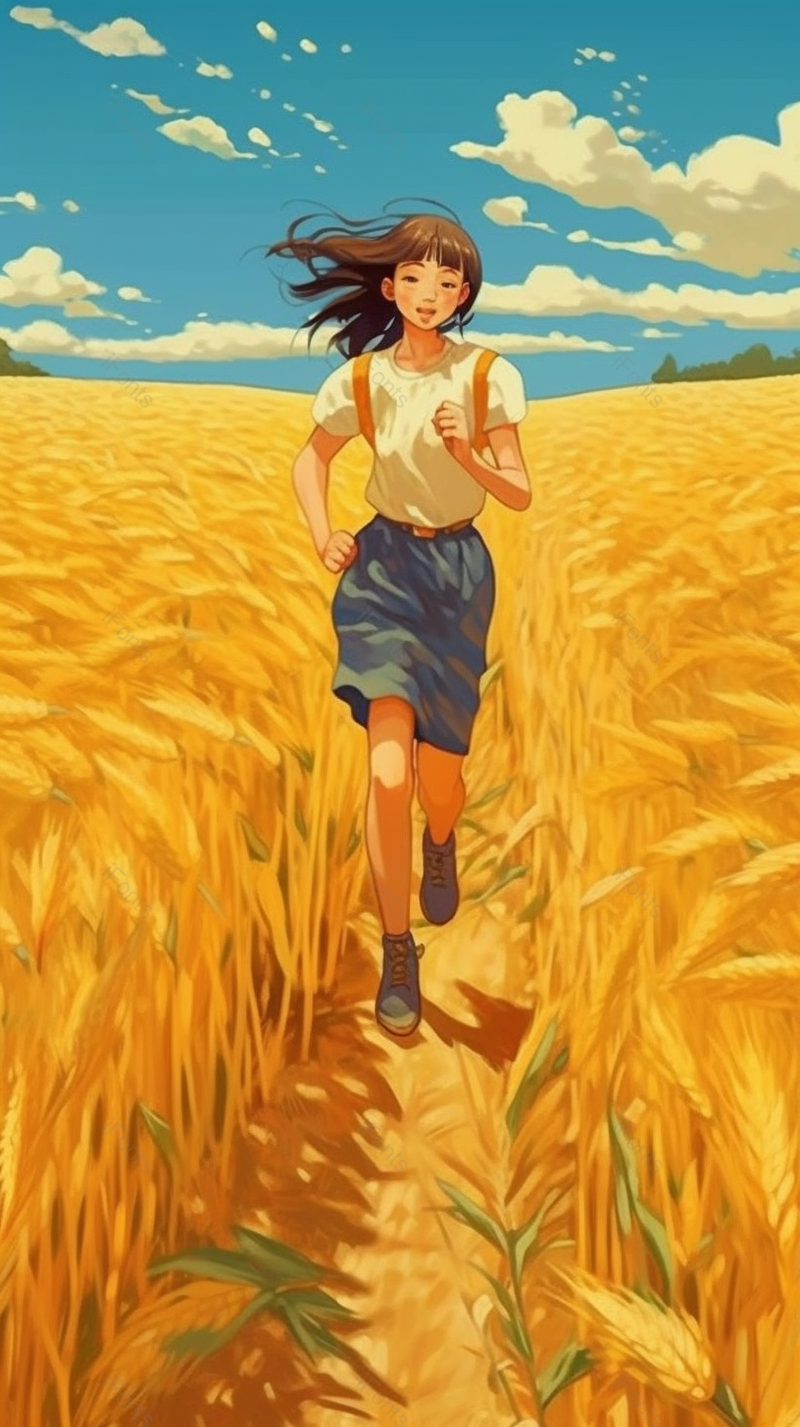 收获季节的麦穗麦田上小女孩,插画/手绘图,插画/手绘图库,插画/手绘图下载,插画/手绘